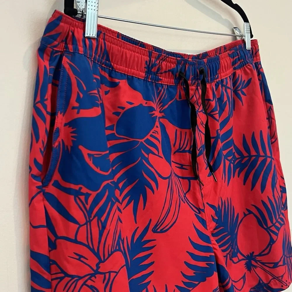 Reef Board Shorts Red Blue Tropical Floral Drawstring Pockets Stretch Mens XL
